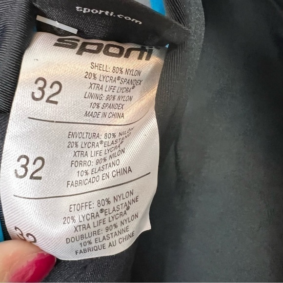 Sporti Swimsuit womens small Solid Piped Thin Strap One Piece Grey/Turquoise - Picture 8 of 8